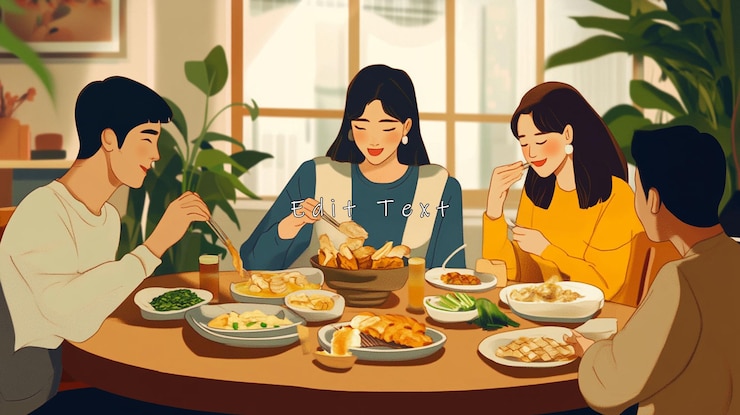 PSD happy friends enjoying a delicious meal together at home