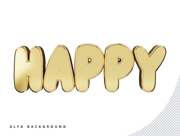 happy golden text with 3d rendering