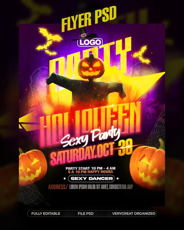 PSD happy halloween party flayer design psd template