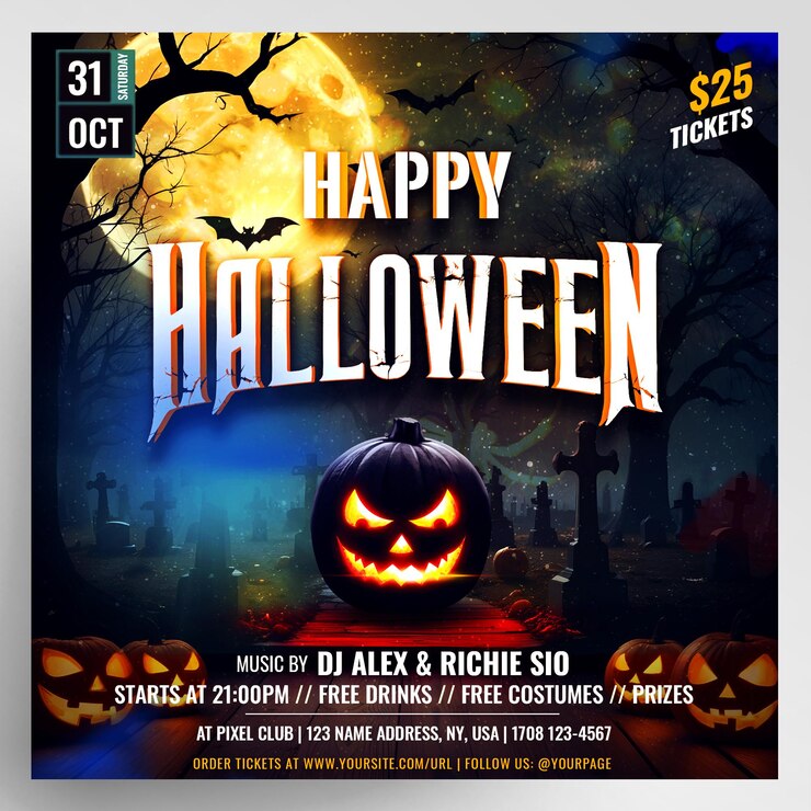 PSD happy halloween party-instagram-flyer-design für die halloween-party