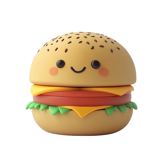 Happy Hamburger Una hamburguesa alegre al estilo de dibujos animados con una cara sonriente Perfecta para menús infantiles blogs de comida o cualquier proyecto que necesite un toque de diversión