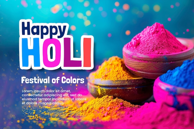 PSD happy-holi-banner-vorlage mit buntem hintergrund