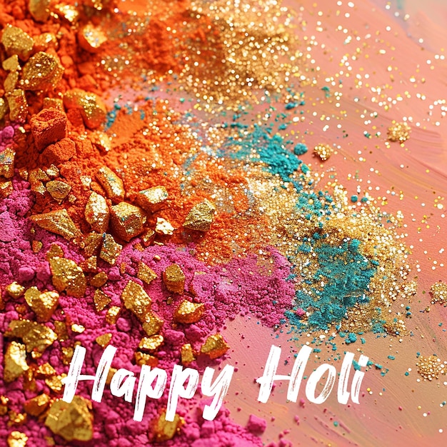 Happy holi festival poster vorlage mit holi pulver farbe schüsseln auf mehrfarbigen hintergrund