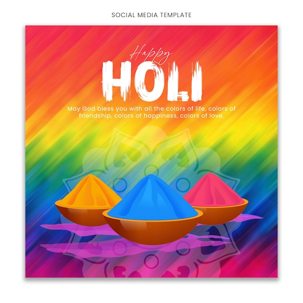 Happy Holi Modelo de mídia social para o feed de postagem do Instagram