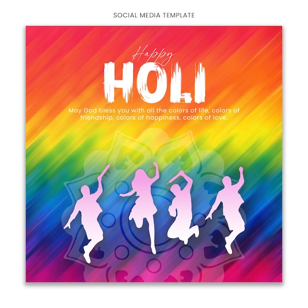 Happy Holi Modelo de mídia social para o feed de postagem do Instagram