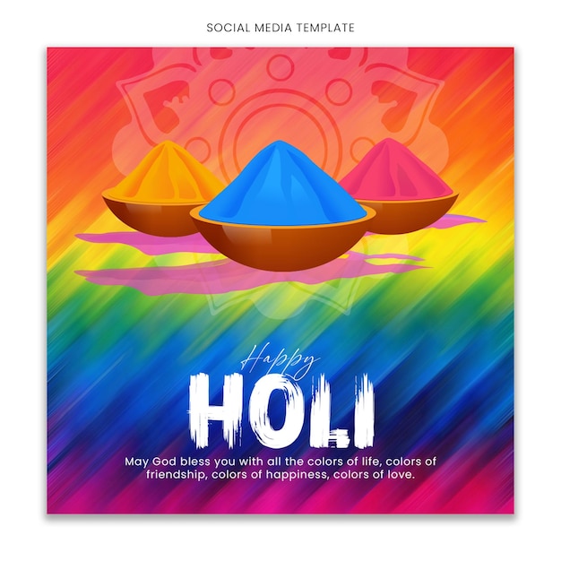 Happy Holi Modelo de mídia social para o feed de postagem do Instagram