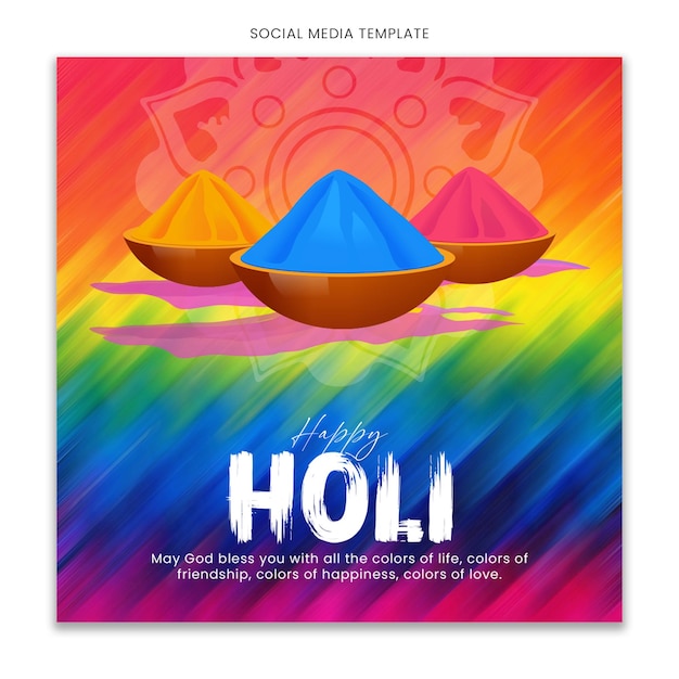 PSD happy holi modelo de mídia social para o feed de postagem do instagram