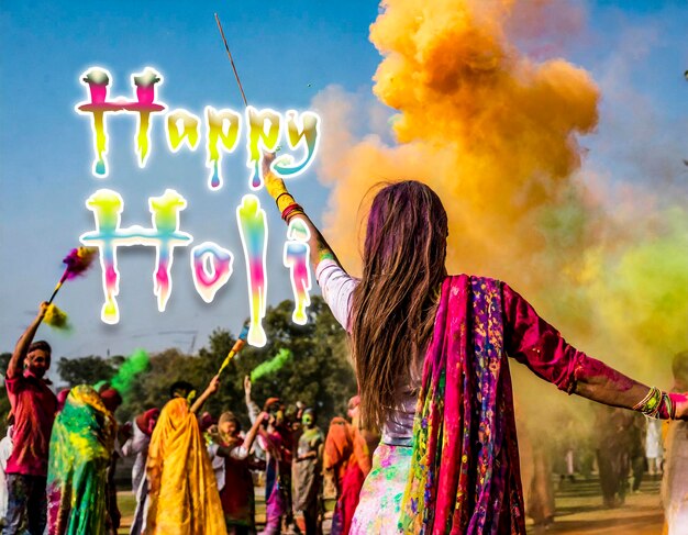 PSD happy holi poster vorlage mit buntem hintergrund