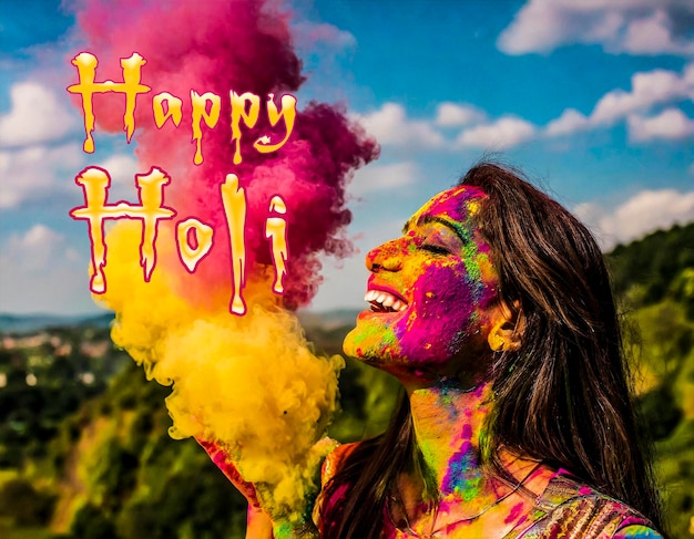 Happy holi poster vorlage mit buntem hintergrund