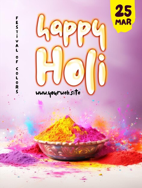 PSD happy holi poster vorlage mit buntem hintergrund.