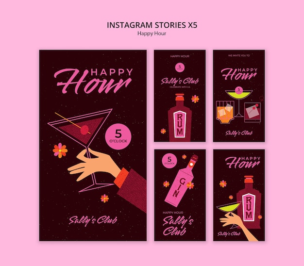 PSD happy hour-feiern auf instagram-geschichten