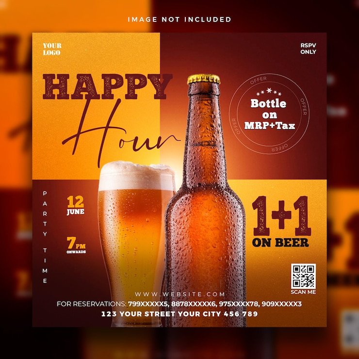 PSD happy hour psd per post sui social media del ristorante caffetteria bar o modello di promozione di volantini