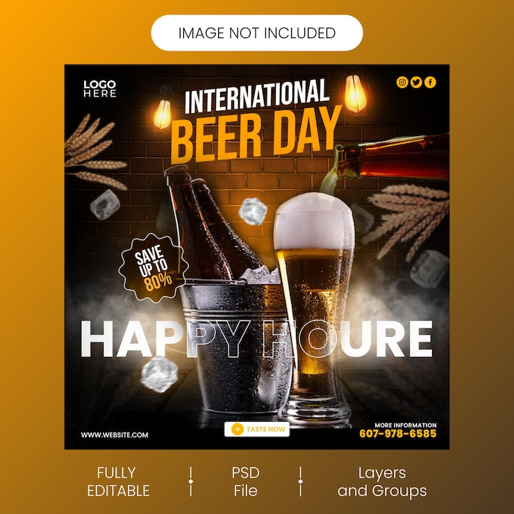PSD happy hours beer day social media o instagram post template design
