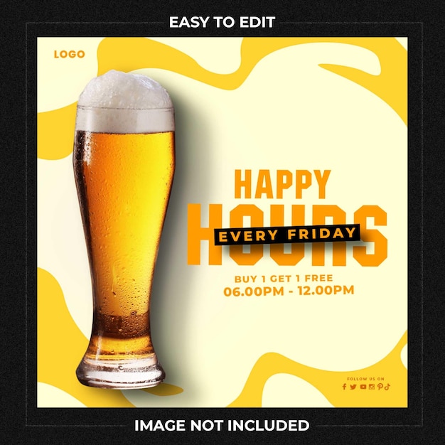 PSD happy hours para la publicación en redes sociales de cafe bar