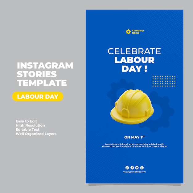 Happy international labour day instagram storys beitragsvorlage mit 3d-darstellung