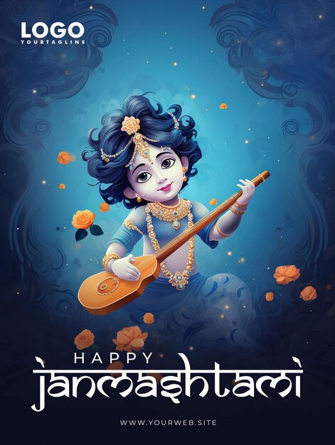 PSD happy janmashtami poster-design für soziale medien