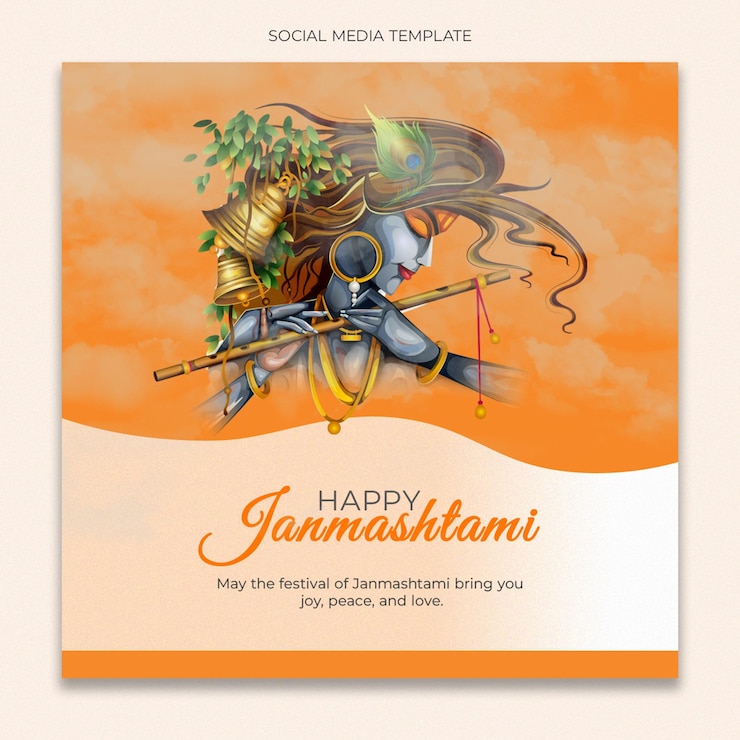 PSD happy janmashtami social media template for instagram post feed