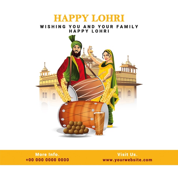 Happy lohri template di celebrazione del festival sikh indiano