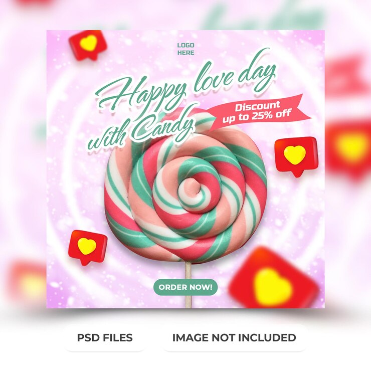 PSD happy love candy banner with instagram post or social media post template premium psd