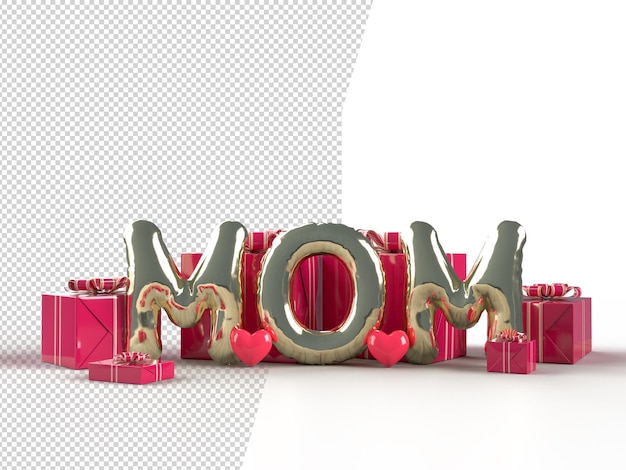 Happy Mother Day mit Geschenkbox Mama Text schmücken Konzept in Muttertagsfeier 3D-RenderingxA