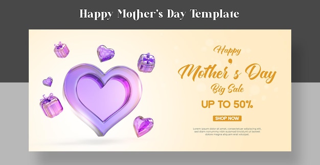 Happy mother's day banner vorlage 3d-rendering