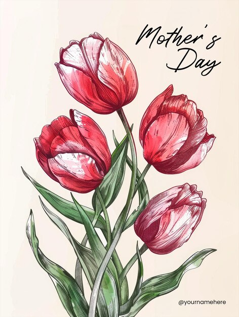 PSD happy mothers day poster template with floral background and pastel colors