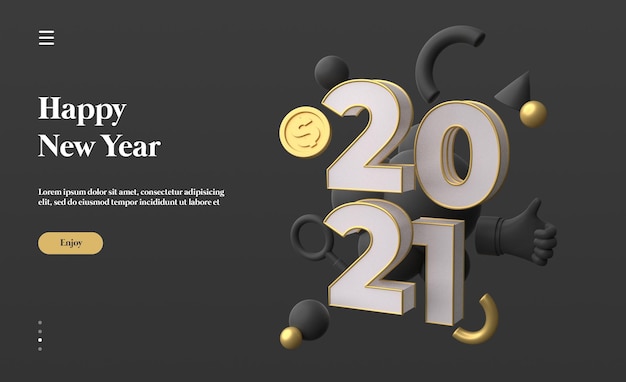 Happy new year 2021 with 3d object rendering