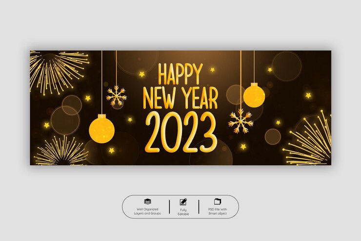 PSD happy new year 2023 facebook cover template