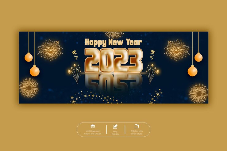 PSD happy new year 2023 facebook cover template
