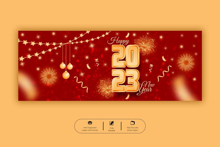 PSD happy new year 2023 facebook cover template