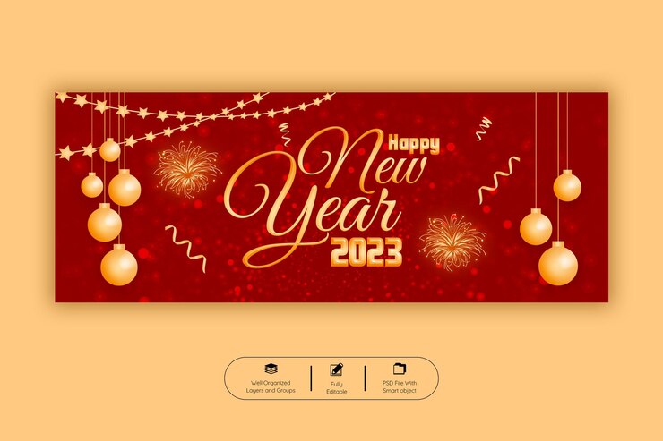 PSD happy new year 2023 facebook cover template