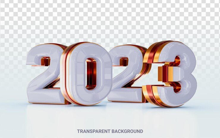 PSD happy new year 2023 with golden and glass effect 3d render concept for poster template design