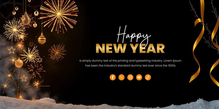 PSD happy new year 2024 gold lettering banner generative ai