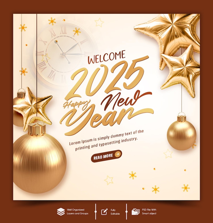 PSD happy new year 2025 celebration social media post design or banner template