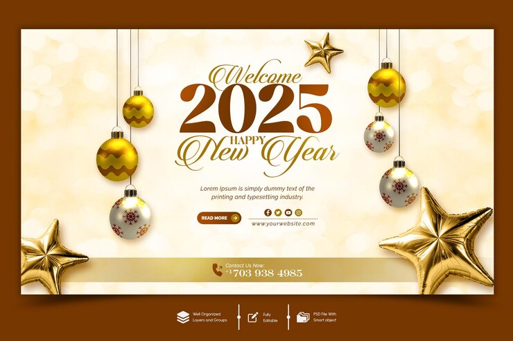 PSD happy new year 2025 celebration web banner design template