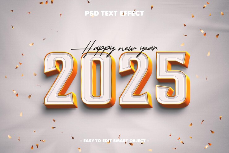 PSD happy new year 2025 gold text effect
