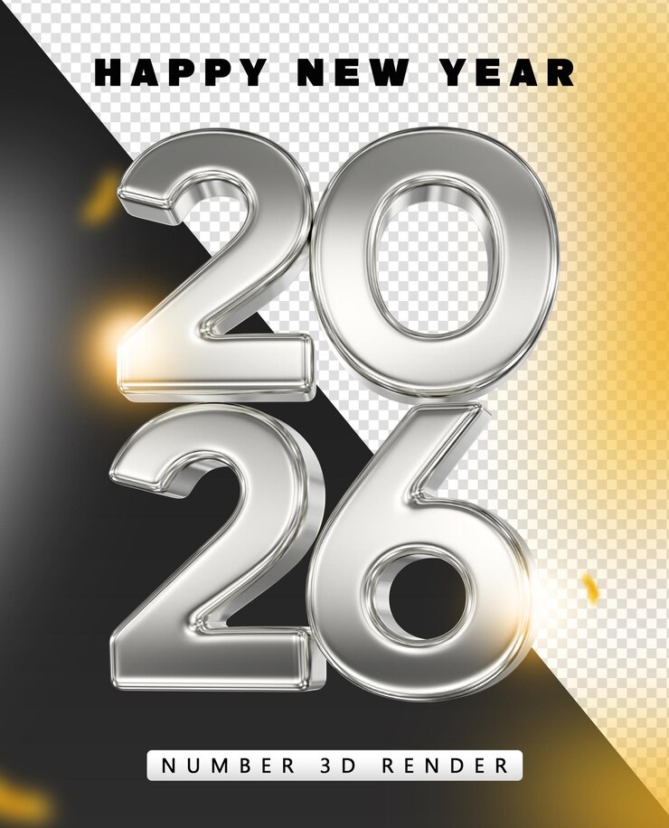 PSD happy new year 2026 - 3d rendered silver digits
