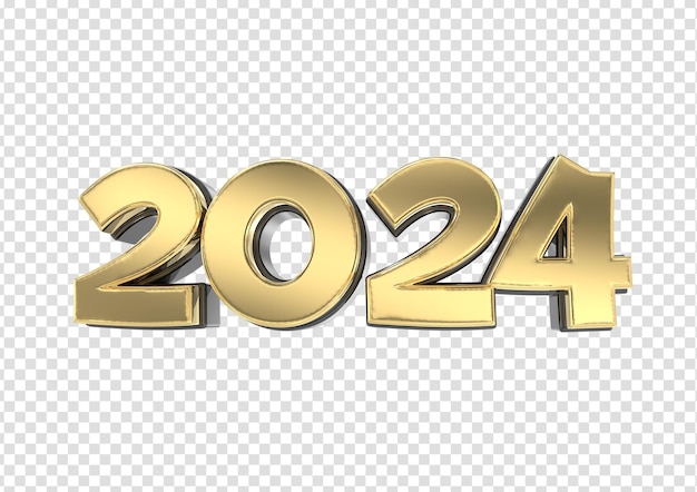 Happy New Year Number 2024 Gold 3d Render