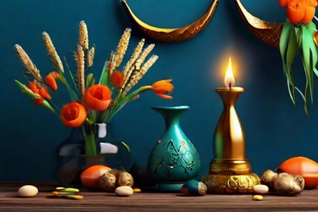 Happy nowruz day-objekte-set sammlung von designelementen mit topfgras-hyacinthblumen