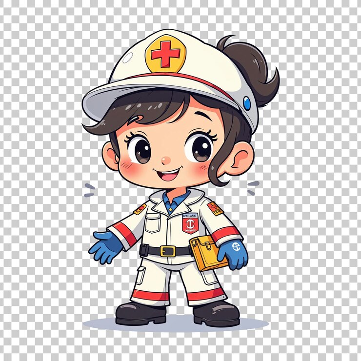 PSD happy paramedic girl on transparent background