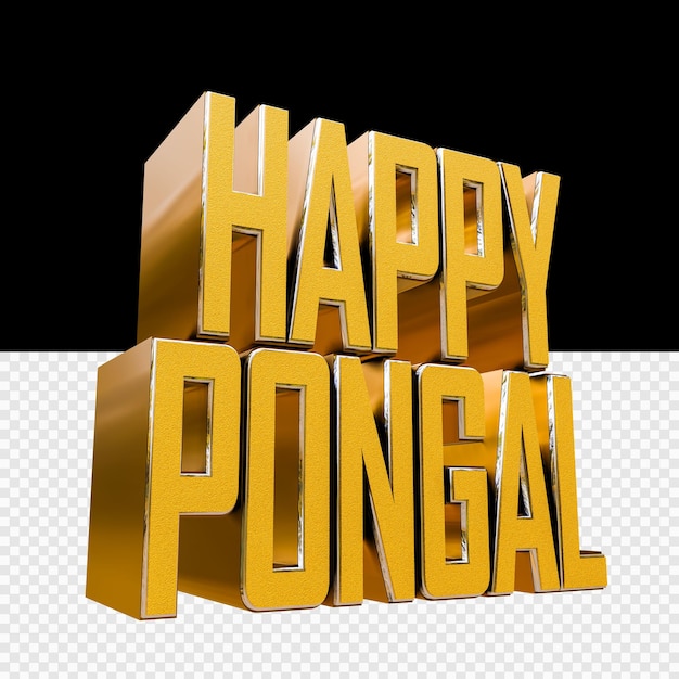 Happy Pongal 3d ha reso il testo dorato in uno sfondo trasparente