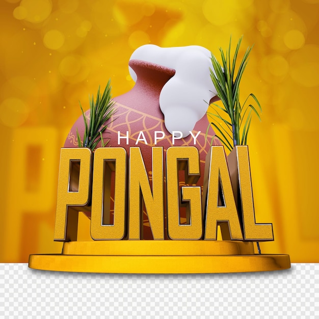 Happy Pongal 3d renderizado plantilla en fondo transparente