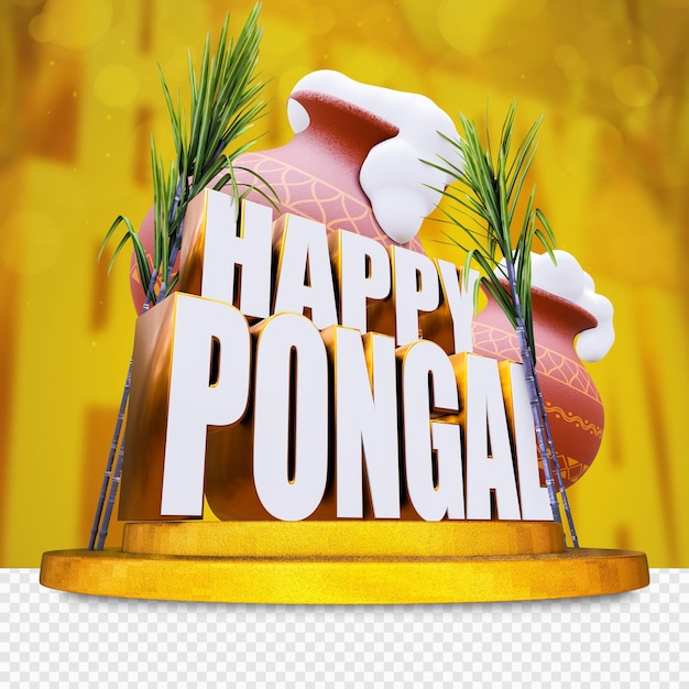 Happy Pongal 3d renderizado plantilla en fondo transparente
