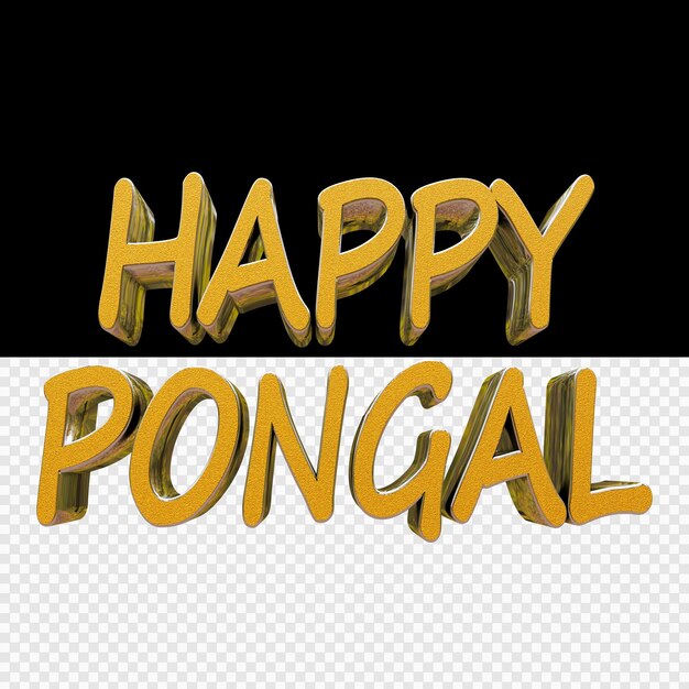 PSD happy pongal 3d renderizado texto dorado en fondo transparente