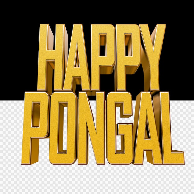 Happy Pongal 3d renderizado Texto dorado en fondo transparente