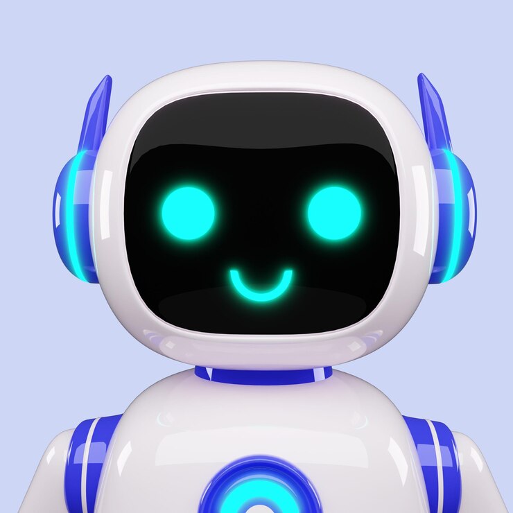 PSD happy robot 3d ai personaggio chat bot mascotte gpt chatbot icona intelligenza artificiale