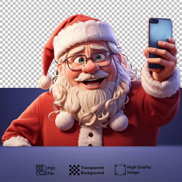 Happy Santa Claus Tient Un Smartphone Moderne Dans Ses Mains Closeup Ia Générative