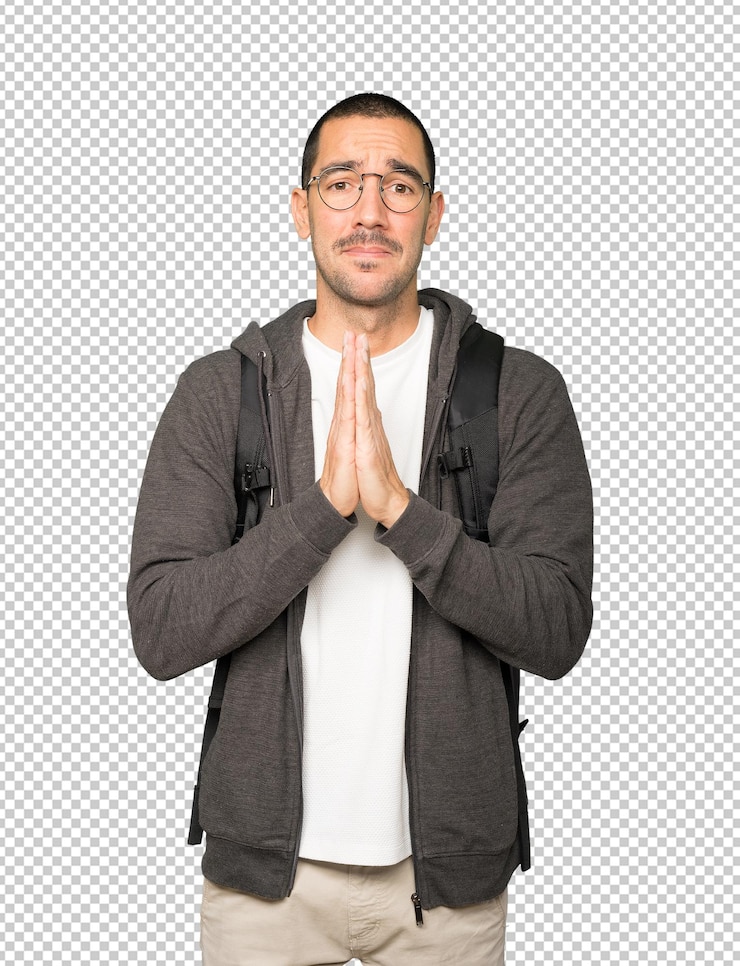 PSD happy student praying gesture