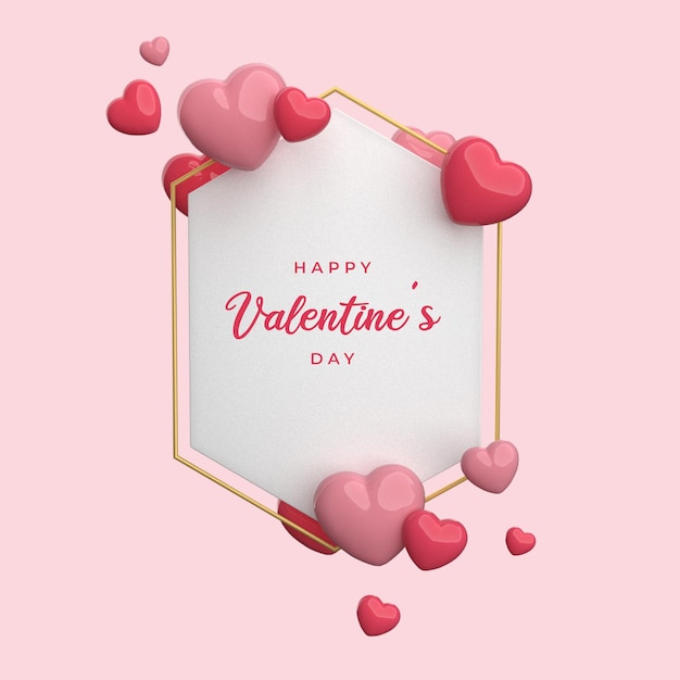 Happy valentine's day avec rendu de trame coeur 3d