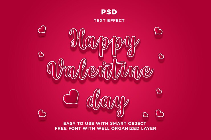 PSD happy valentines day 3d editable photoshop text effect style psd with background
